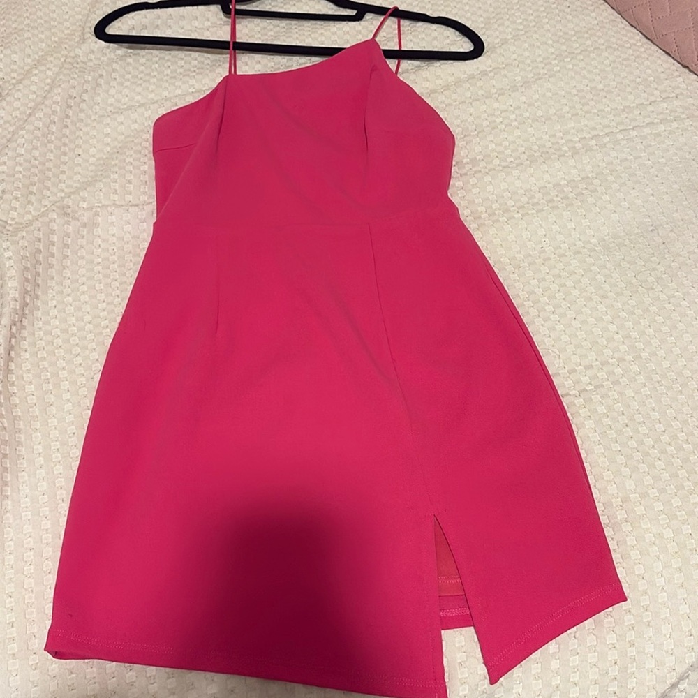 Hot Pink Asymmetric Bodycon Dress- LuLus
